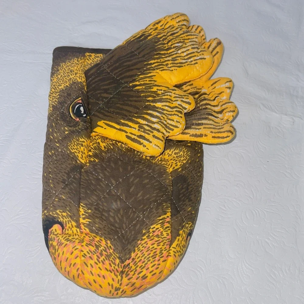 Boston Warehouse Kitchen Moose Oven Mitt OS Brown Yellow Vintage 1992 Decorative